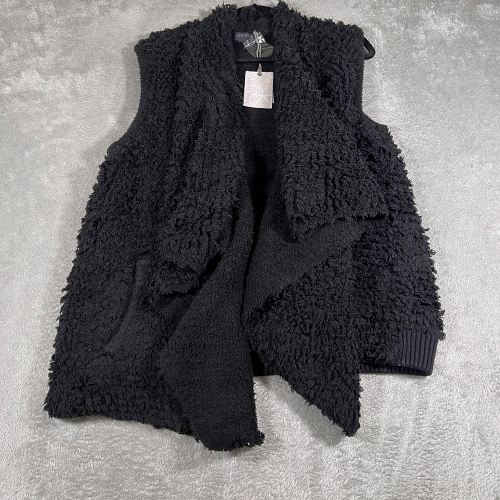 Barefoot Dreams CozyChic‎ Loop Fringe Cascading Vest Womens XL Black Winter